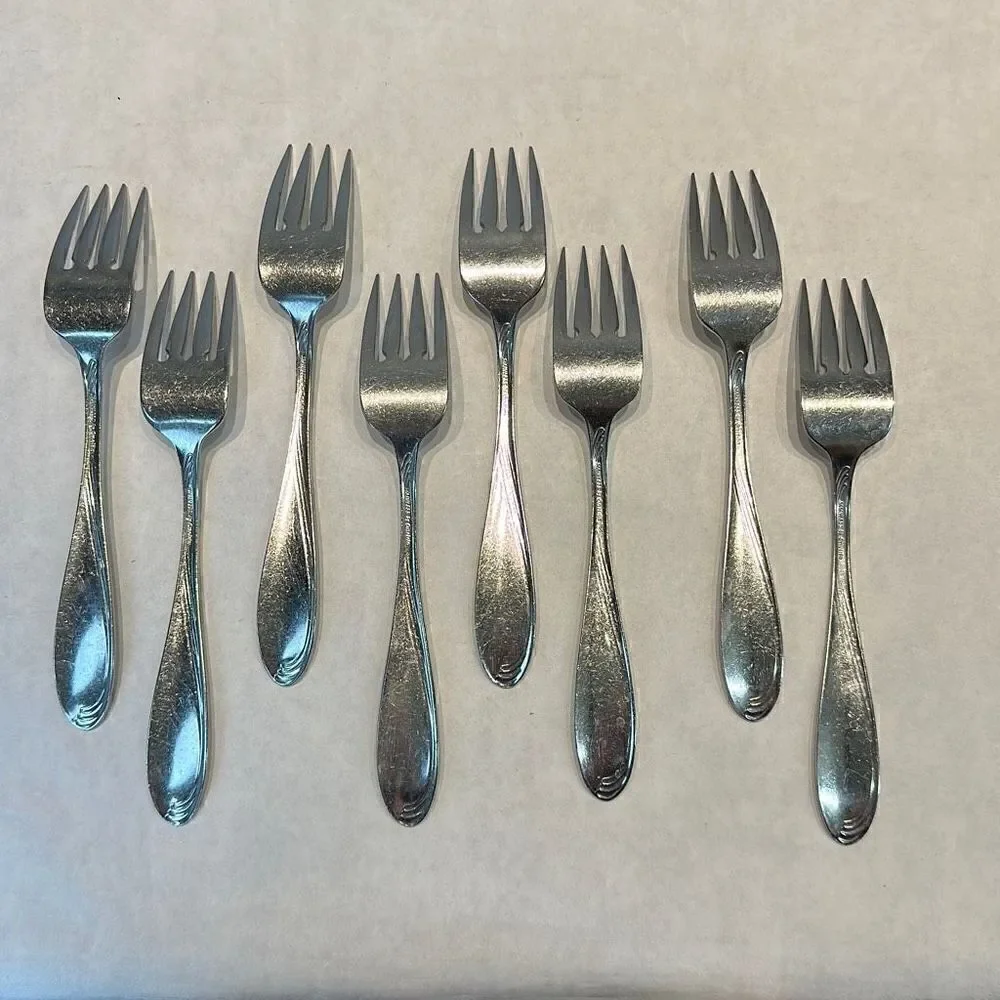 Oneida Stainless Salad Forks Scroll Pattern Lot Set 8